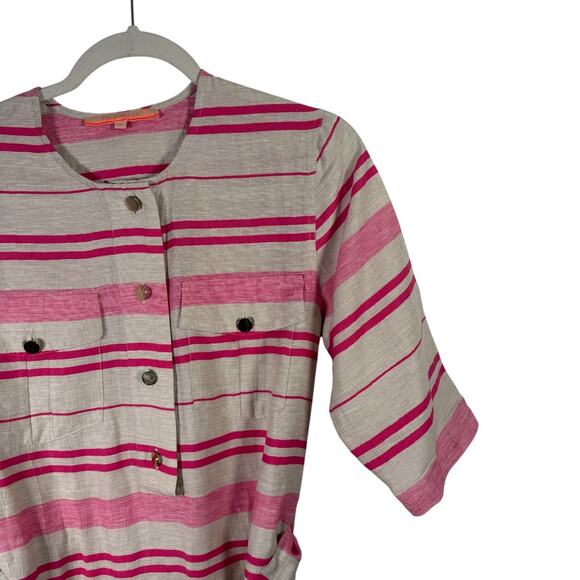 Vilagallo Cream Pink Striped Linen Blend Dress Preppy Office Womens 40 US 8 - Picture 2 of 8